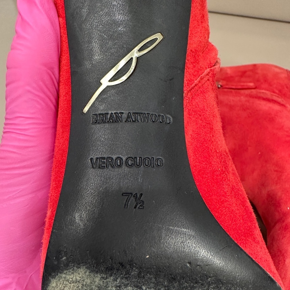 Brian Atwood Mcalester Red Suede Ankle Boots - Picture 3 of 9